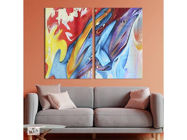 Картина на холсте для интерьера KIL Art диптих Абстракция разноцветный огонь 111x81 см (36-2)