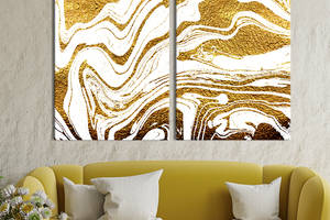 Картина на холсте для интерьера KIL Art диптих Абстрактные волны на золотом песке 111x81 см (48-2)