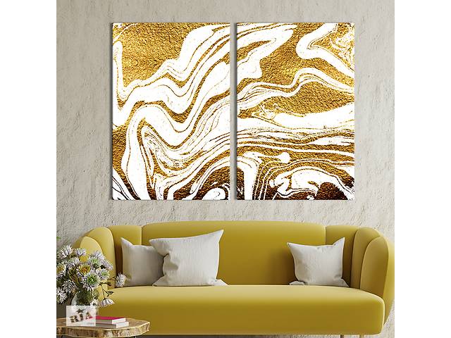 Картина на холсте для интерьера KIL Art диптих Абстрактные волны на золотом песке 111x81 см (48-2)