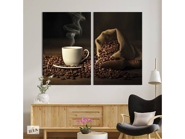 Картина на холсте для интерьера KIL Art диптих Ароматные кофейные зерна 111x81 см (311-2)