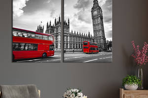 Картина на холсте для интерьера KIL Art диптих Биг-Бен и лондонские автобусы 165x122 см (394-2)