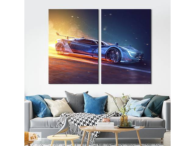 Картина на холсте для интерьера KIL Art диптих Быстрая гоночная машина 71x51 см (117-2)