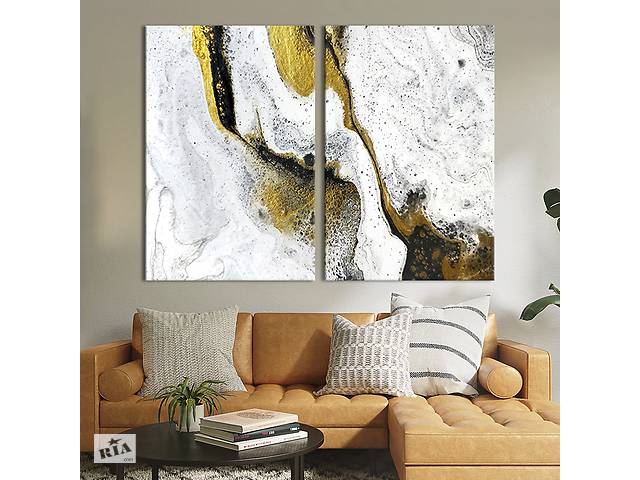 Картина на холсте для интерьера KIL Art диптих Чёрное золото и белый мрамор 111x81 см (31-2)
