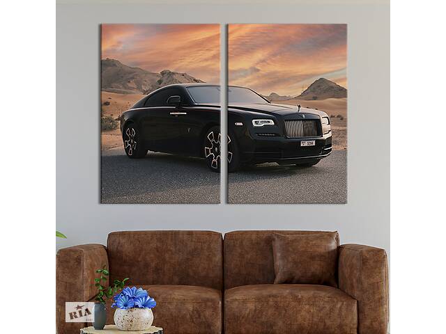 Картина на холсте для интерьера KIL Art диптих Элегантный чёрный Rolls-Royce 165x122 см (124-2)