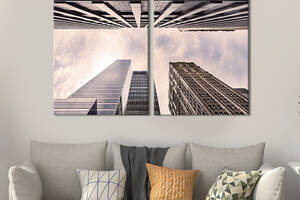 Картина на холсте для интерьера KIL Art диптих Городской пейзаж с небоскрёбами 111x81 см (397-2)