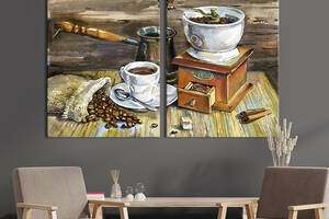 Картина на холсте для интерьера KIL Art диптих Кофейная живопись 111x81 см (299-2)
