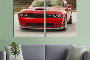 Картина на холсте для интерьера KIL Art диптих Красный Dodge challenger srt8 392 111x81 см (118-2)