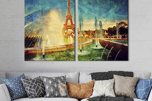 Картина на холсте для интерьера KIL Art диптих Красивый город Париж 71x51 см (337-2)