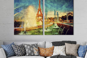 Картина на холсте для интерьера KIL Art диптих Красивый город Париж 165x122 см (337-2)