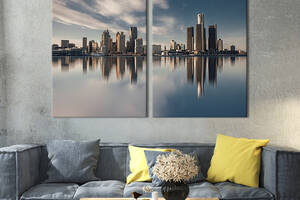 Картина на холсте для интерьера KIL Art диптих Красивый город Детройт 165x122 см (400-2)