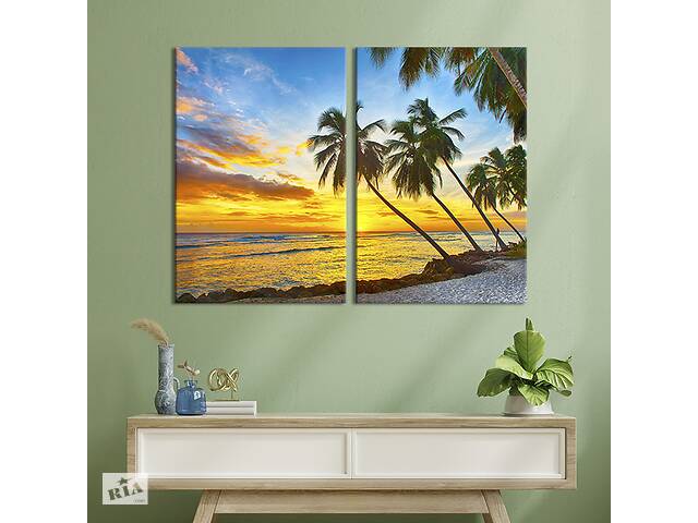Картина на холсте для интерьера KIL Art диптих Красивый пляж Барбадоса 165x122 см (428-2)