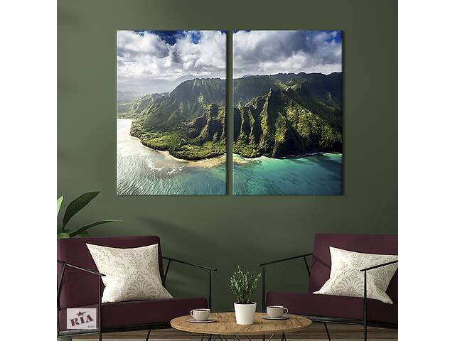 Картина на холсте для интерьера KIL Art диптих Красивый Гавайский остров Кауаи 165x122 см (453-2)