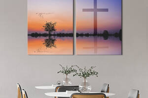 Картина на холсте для интерьера KIL Art диптих Крест на закате дня 165x122 см (468-2)