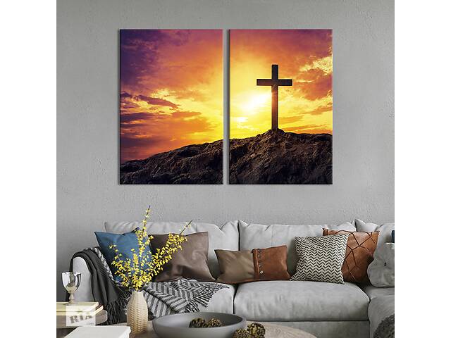 Картина на холсте для интерьера KIL Art диптих Крест в лучах вечернего солнца 111x81 см (472-2)