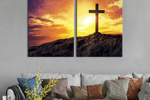 Картина на холсте для интерьера KIL Art диптих Крест в лучах вечернего солнца 71x51 см (472-2)