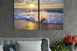 Картина на холсте для интерьера KIL Art диптих Морская волна на песчаном пляже 71x51 см (422-2)