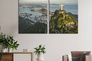 Картина на холсте для интерьера KIL Art диптих Панорамный вид на статую Христа в Рио-де-Жанейро 111x81 см