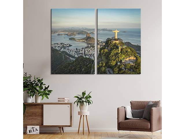 Картина на холсте для интерьера KIL Art диптих Панорамный вид на статую Христа в Рио-де-Жанейро 111x81 см