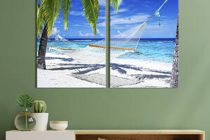 Картина на холсте для интерьера KIL Art диптих Пустой гамак между пальмами на песчаном пляже 111x81 см (417-2)