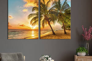 Картина на холсте для интерьера KIL Art диптих Райские пальмы на берегу моря 71x51 см (461-2)