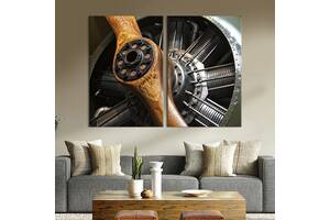 Картина на холсте для интерьера KIL Art диптих Ретро-пропеллер самолёта 165x122 см (102-2)