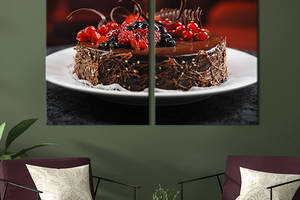 Картина на холсте для интерьера KIL Art диптих Шоколадный торт с сочными ягодами 165x122 см (275-2)
