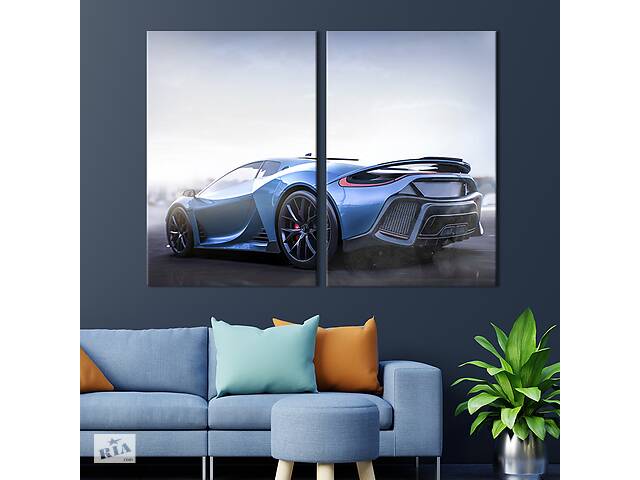 Картина на холсте для интерьера KIL Art диптих Стильная голубая гоночная машина 165x122 см (120-2)