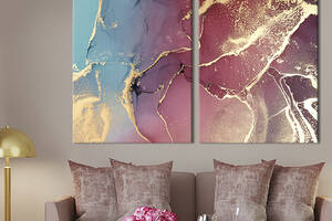 Картина на холсте для интерьера KIL Art диптих Сине-розовый мрамор 111x81 см (46-2)