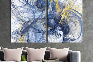 Картина на холсте для интерьера KIL Art диптих Синие абстрактные выхри 71x51 см (18-2)