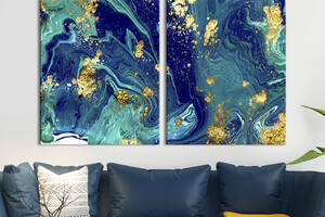 Картина на холсте для интерьера KIL Art диптих Тёмный морской мрамор 71x51 см (23-2)