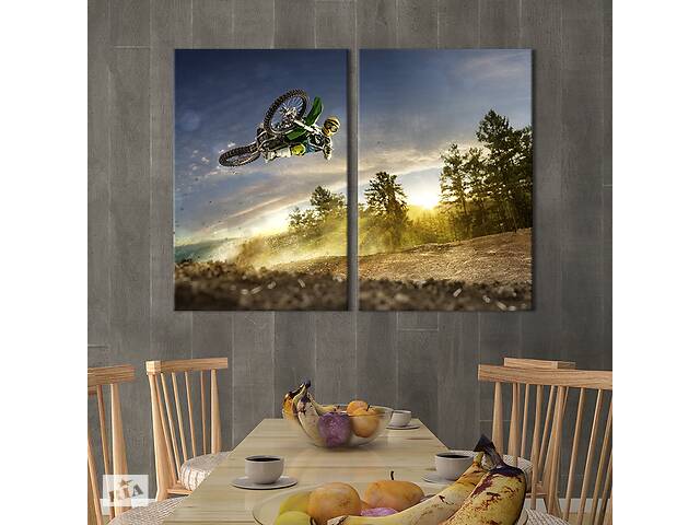 Картина на холсте для интерьера KIL Art диптих Трюк на мотоцикле 111x81 см (482-2)