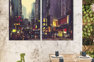 Картина на холсте для интерьера KIL Art диптих Уличные огни Гонконга 165x122 см (366-2)