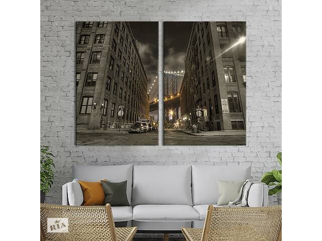 Картина на холсте для интерьера KIL Art диптих Вид с улицы Бруклина на мост 71x51 см (316-2)