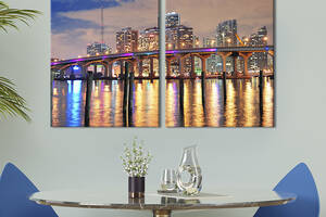 Картина на холсте для интерьера KIL Art диптих Яркий мост в Майами 71x51 см (360-2)