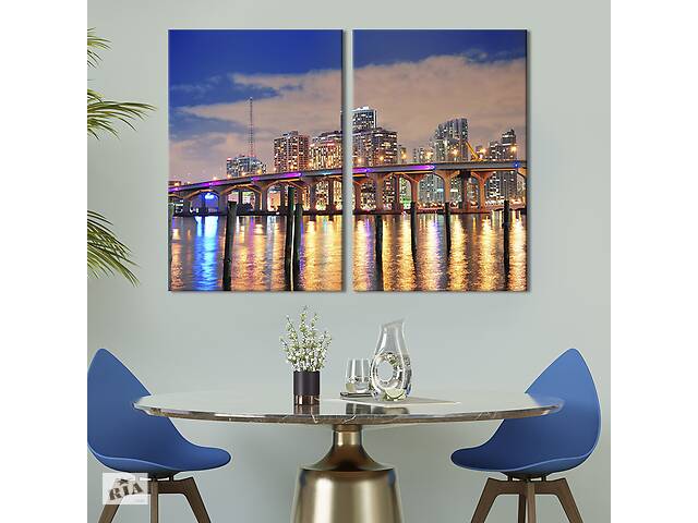Картина на холсте для интерьера KIL Art диптих Яркий мост в Майами 165x122 см (360-2)