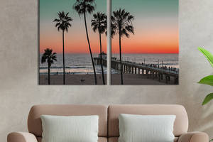 Картина на холсте для интерьера KIL Art диптих Закат на калифорнийском пляже 71x51 см (435-2)
