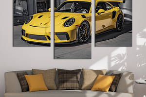 Картина на холсте для интерьера KIL Art Крутой жёлтый Porsche 66x40 см (112-32)