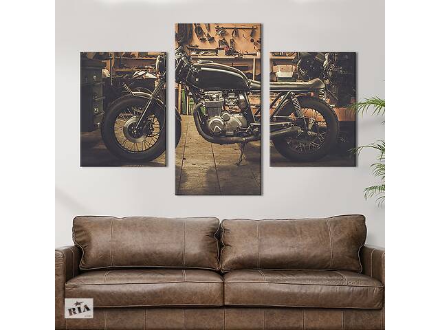 Картина на холсте для интерьера KIL Art Мотоцикл в гараже 96x60 см (95-32)