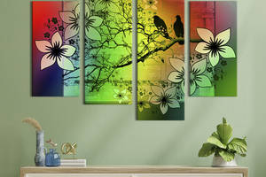 Картина на холсте KIL Art Абстрактная цветущая ветка на ярком фоне 129x90 см (798-42)