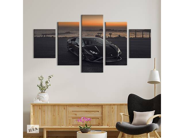 Картина на холсте KIL Art Авто Lamborghini Huracаn на берегу вечернего моря 162x80 см (1375-52)