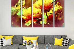Картина на холсте KIL Art Бабочка и золотые тюльпаны 132x80 см (788-51)