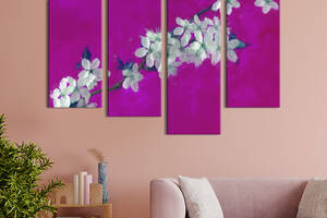 Картина на холсте KIL Art Белая вишневая ветка на фиолетовом фоне 129x90 см (874-42)