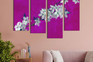 Картина на холсте KIL Art Белая вишневая ветка на фиолетовом фоне 89x56 см (874-42)