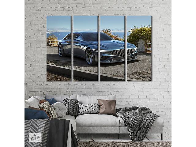 Картина на холсте KIL Art Блестящий серебристый автомобиль Genesis G80 209x133 см (1327-41)