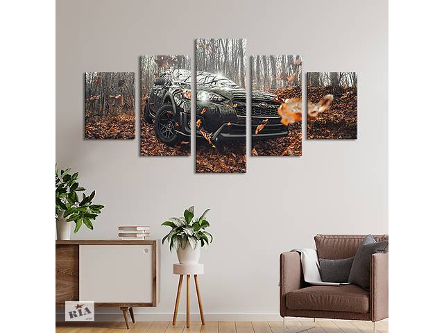 Картина на холсте KIL Art Брутальный внедорожник в осеннем лесу 162x80 см (1378-52)
