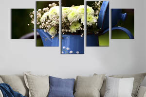 Картина на холсте KIL Art Букет белых хризантем в синей лейке 162x80 см (873-52)