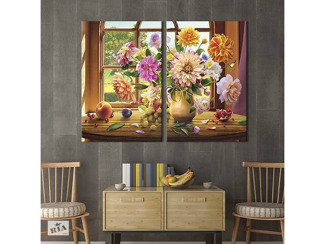 Картина на холсте KIL Art Букет георгин с розами 111x81 см (825-2)