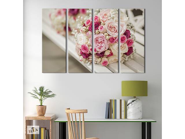 Картина на холсте KIL Art Букет роз на белой скамейке 149x93 см (1012-41)