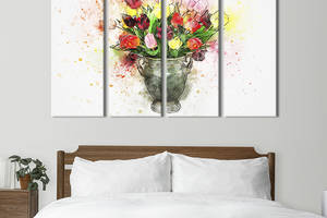Картина на холсте KIL Art Букет тюльпанов в серой вазе 209x133 см (819-41)