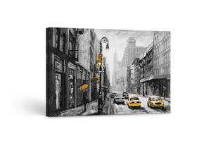 Картина на холсте KIL Art Чёрно-белый город и жёлтое такси 81x54 см (65)